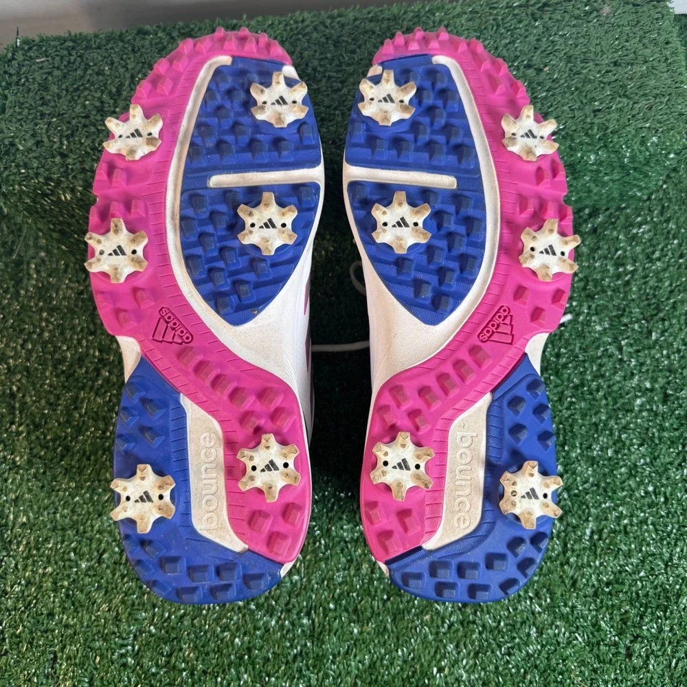 Adidas ZG23 Womens Golf Shoes White Pink Blue‎ Spiked Size 6